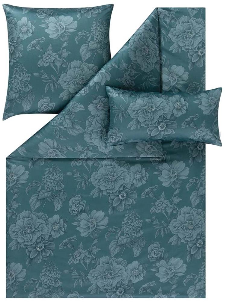 Estella Schweizer Premium Satin Bettwäsche 135x200 Anna blautanne Blüten Rosen 2176-581 Bild 1