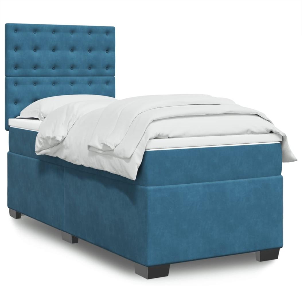 vidaXL Boxspringbett mit Matratze Blau 90x190 cm Samt 3293102 Bild 1