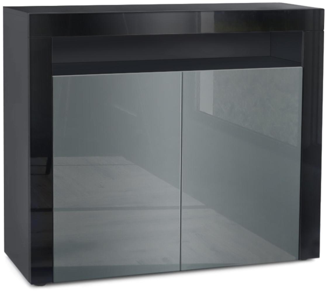 Vladon Kommode Valencia, Sideboard mit 2 Türen und 1 offenem Fach, Schwarz matt/Grau Hochglanz/Schwarz Hochglanz (108 x 92 x 40 cm) Bild 1