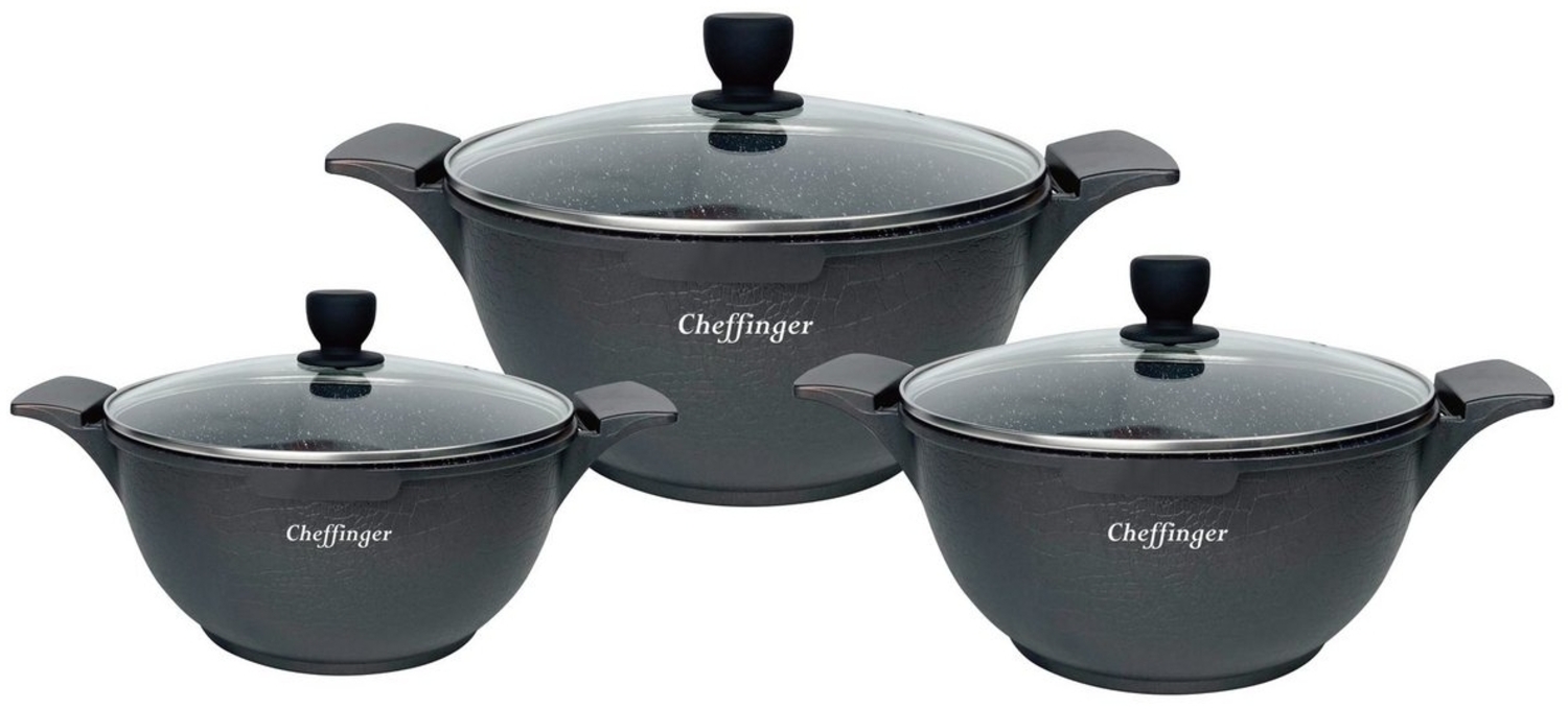 Kochtopfset 20-24-28cm 6-tlg Topf Induktion Alu Guss Geschirr Schwarz Bild 1
