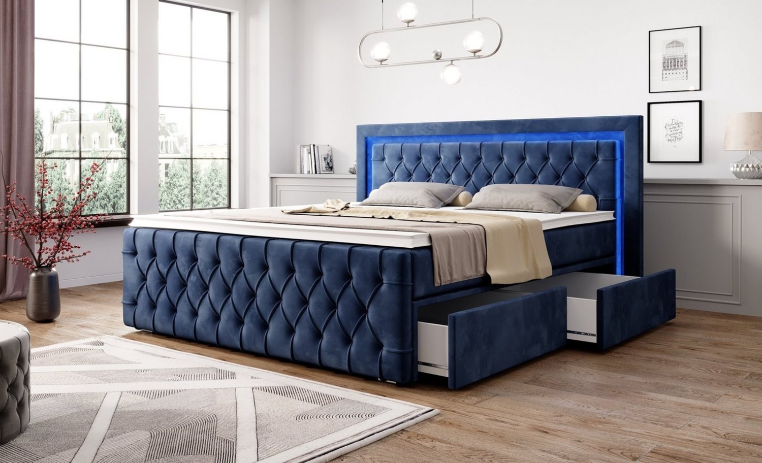 PROMETO Möbel Boxspringbett Arosa - Schubladen, LED 16 Farben, Matratze, Topper, Kopf und Fussteil Bild 1