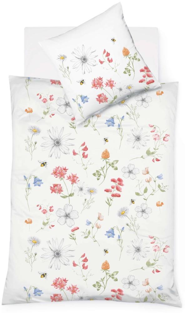 Fleuresse Mako-Satin Bettwäsche 135x200 Wiesenblumen Hummeln bunt weiß 113825-04 Bild 1