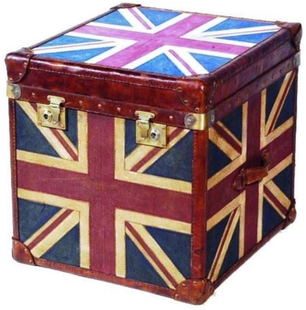 Casa Padrino Luxus Truhe Mehrfarbig 60 x 60 x H. 60 cm - Handgefertigte Echtleder Truhe mit Union Jack Design Bild 1