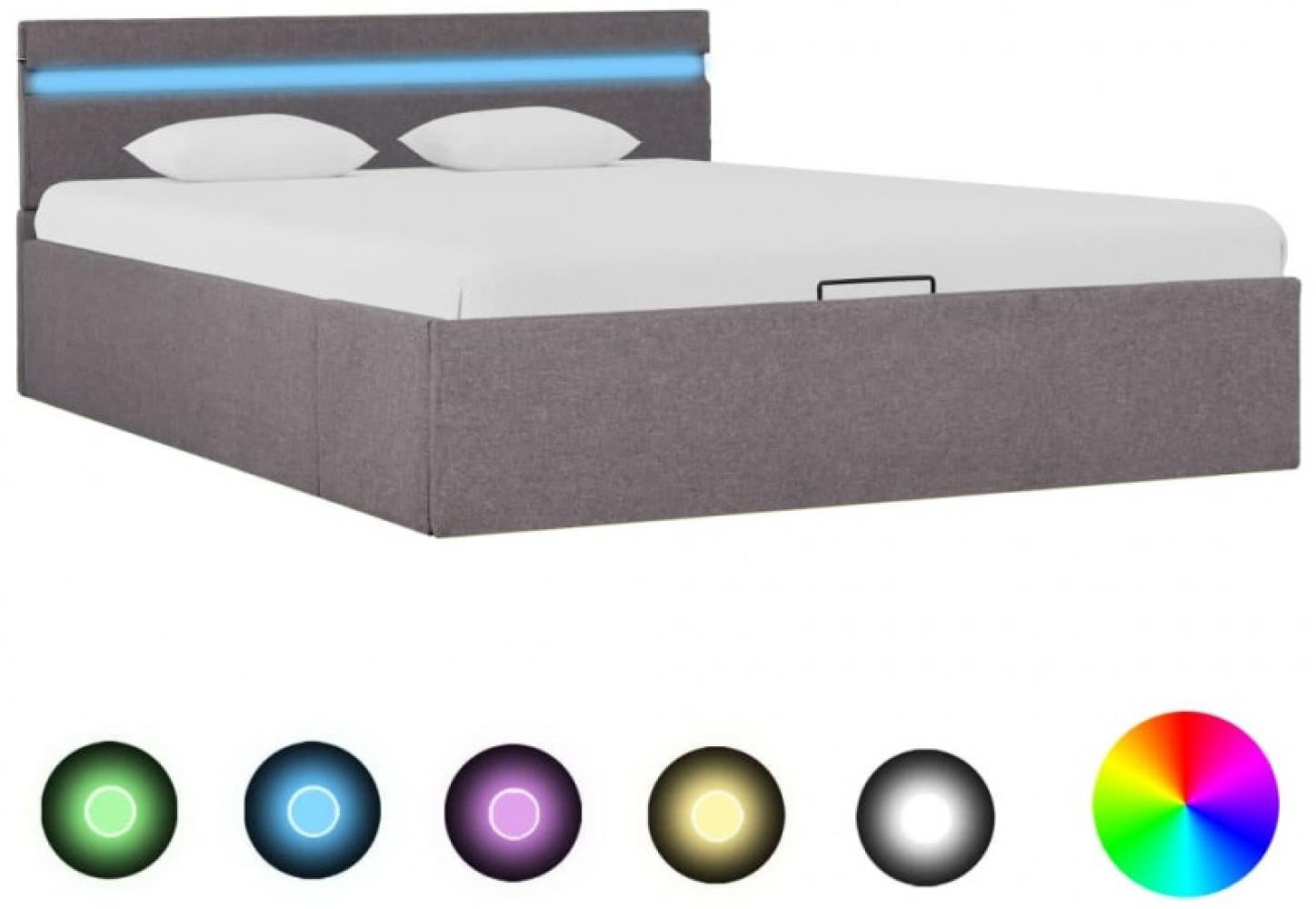 vidaXL Bett mit Bettkasten Hydraulisch mit LED Taupe Stoff 140x200 cm 285627 Bild 1