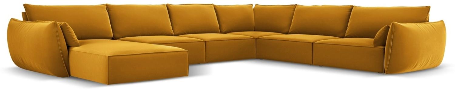 Micadoni 8-Sitzer Samtstoff Panorama Ecke rechts Sofa Kaelle | Bezug Yellow | Beinfarbe Black Plastic Bild 1