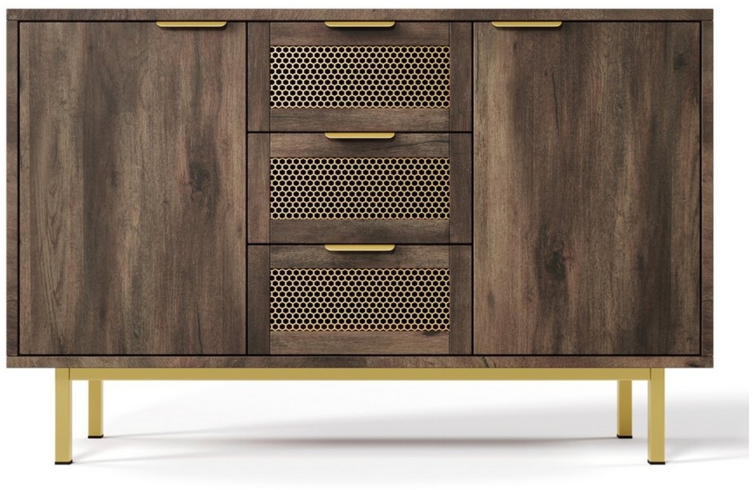 TavilaEcon Sideboard Vielseitiger Schrank mit Metallgeflecht, Dunkelbraun, 120x40x76 cm (1 St), Höhenverstellbares Bret, Holzmaserung mit 3 Schubladen/2 Türen Bild 1