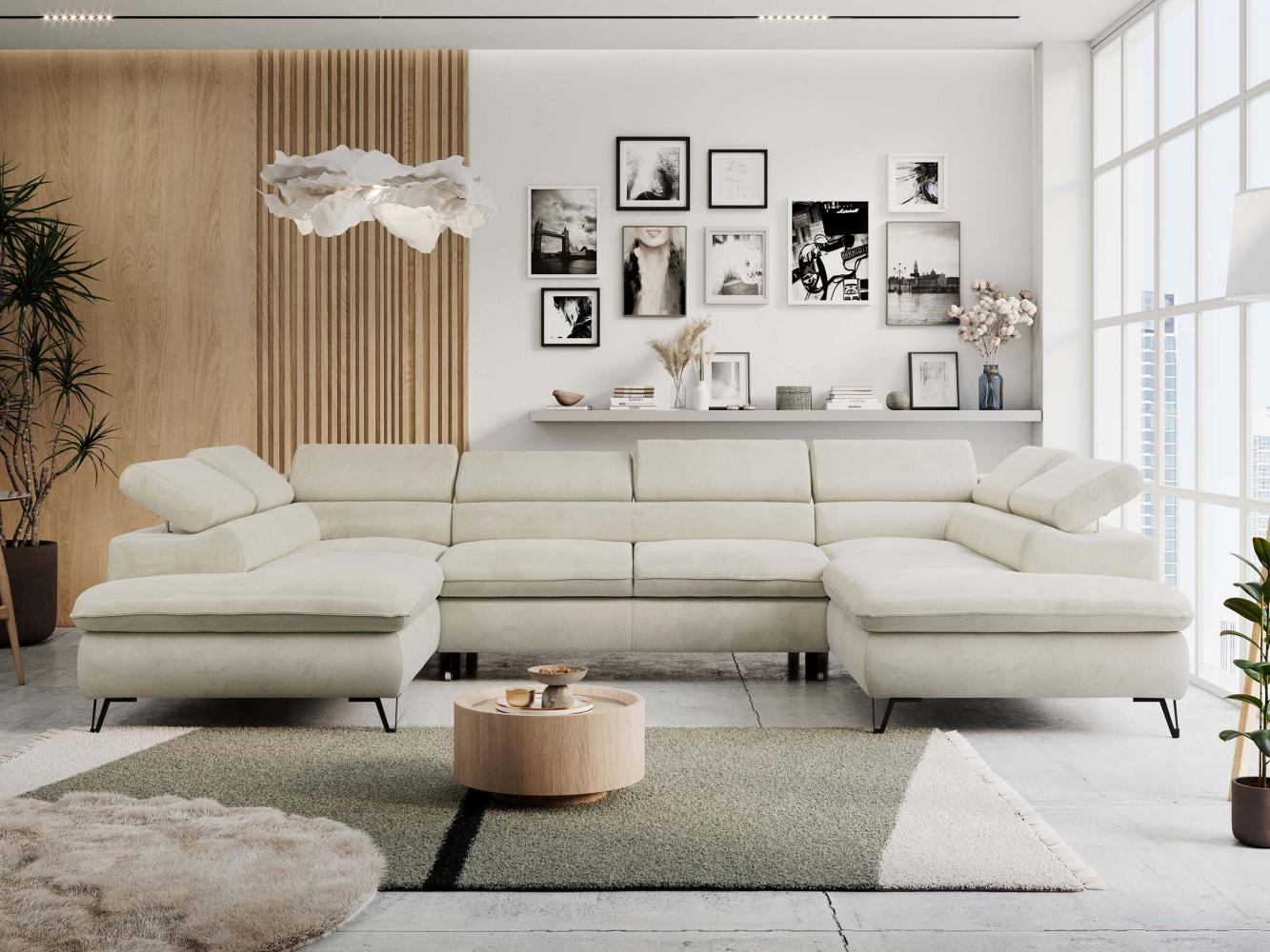 Mks Möbel 'Peter U-Form' Ecksofa mit Bettkasten, Bettfunktion & einstellbaren Kopfstützen, Beige, Velours Bild 1