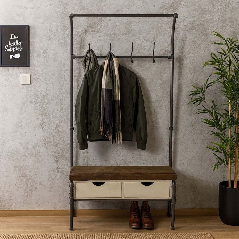HTI-Line Industrial Look mit Sitzbank und Schubladen Garderobe im Steampunk-D... Bild 1