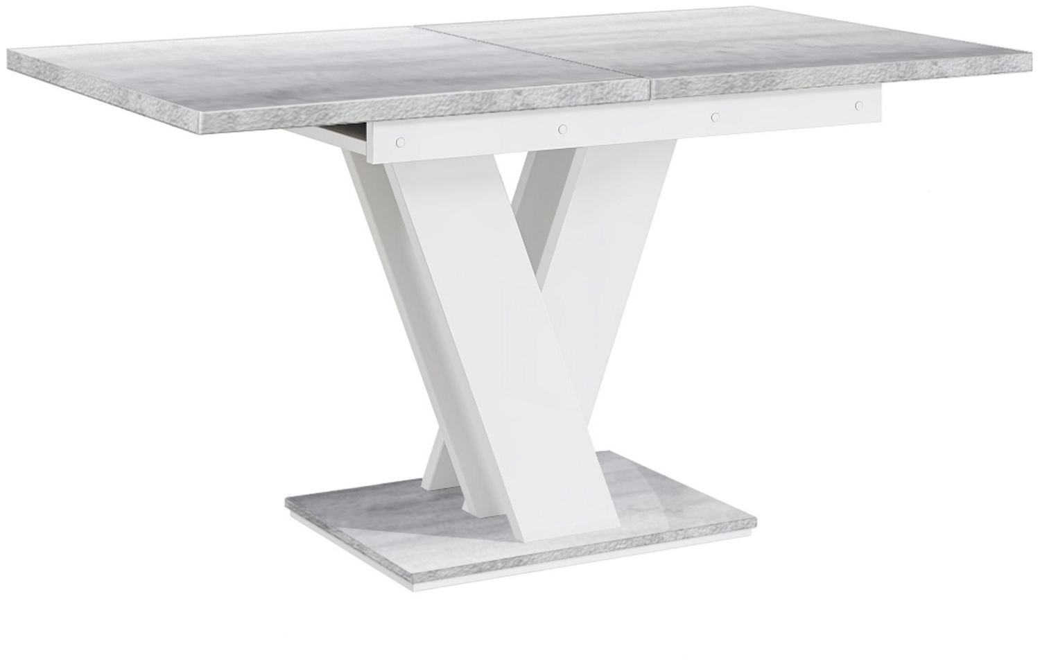 MEBLINI Esstisch Ausziehbar - 120-160x80x75cm - MASIV - Weiß Matt/Betonoptik - Esszimmertisch Modern - Küchentisch - Säulentisch - Ausziehtisch - Dining Table Bild 1