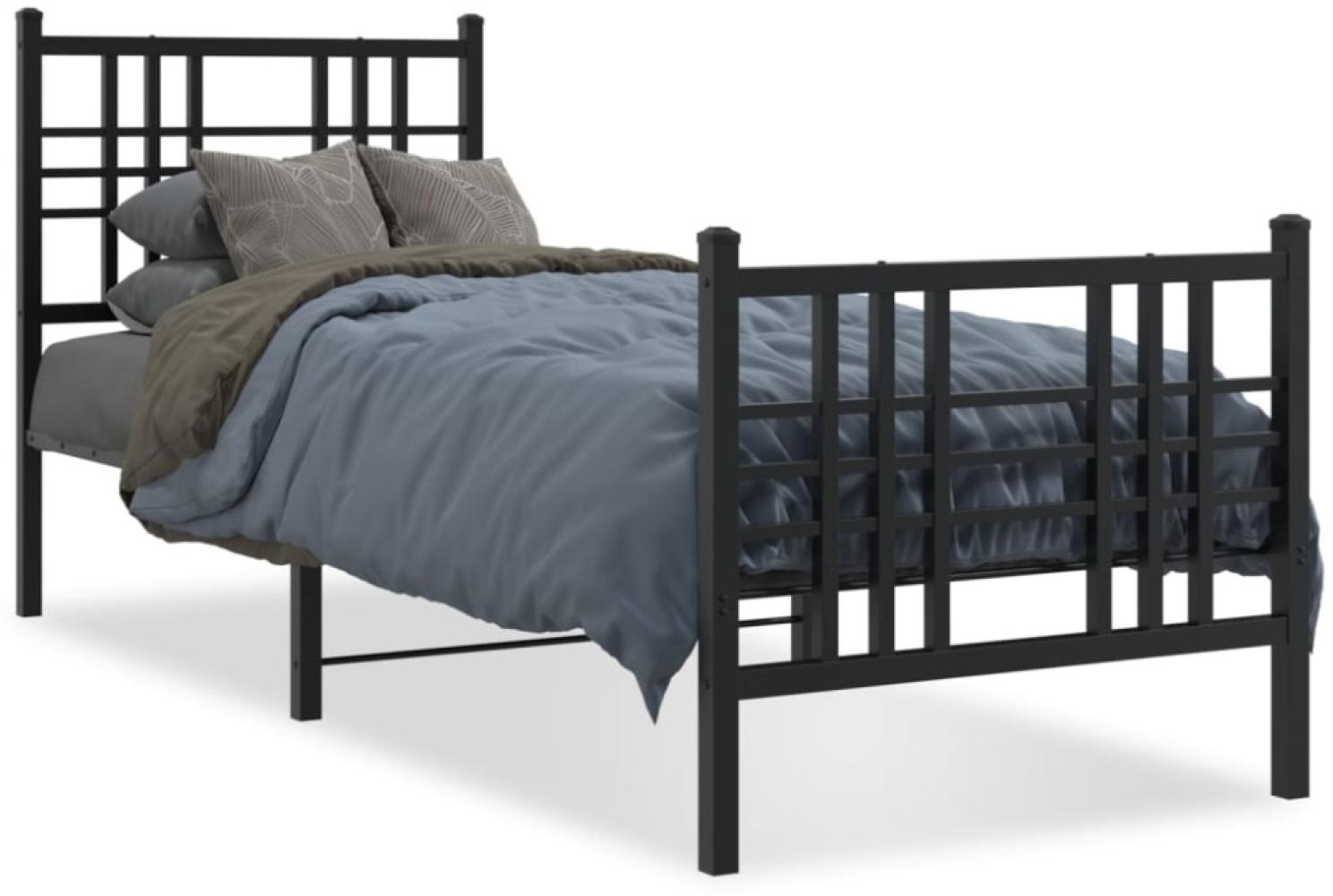 vidaXL Bettgestell mit Kopf- und Fußteil Metall Schwarz 75x190 cm 376332 Bild 1