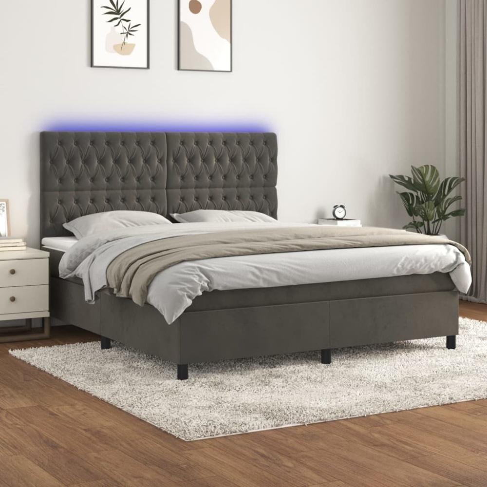 vidaXL Boxspringbett mit Matratze & LED Dunkelgrau 160x200 cm Samt 3136312 Bild 1