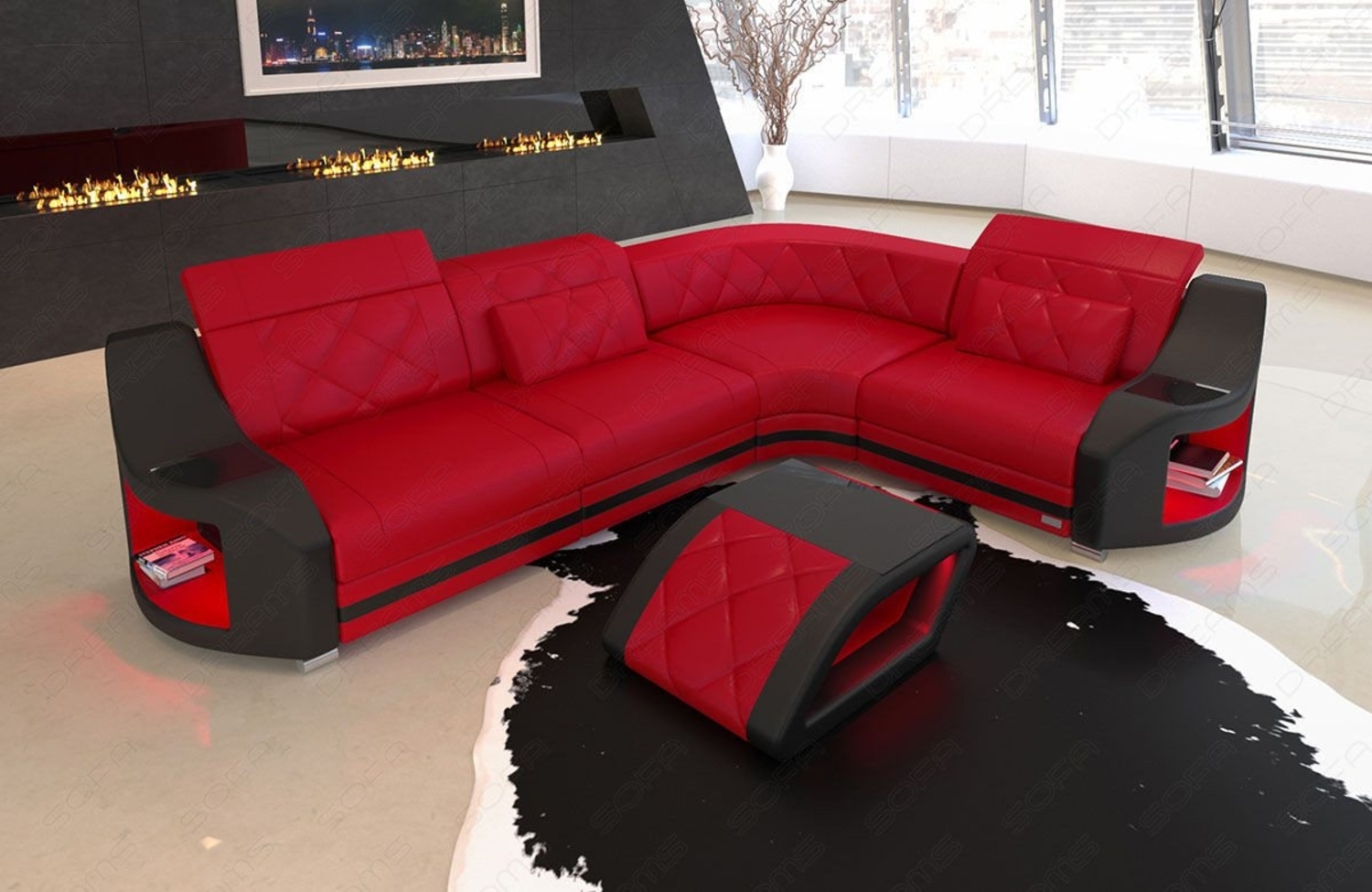 Sofa Dreams Ecksofa Sofa Genua Mini Leder L Form, Designersofa, Ledersofa mit Licht und USB Bild 1