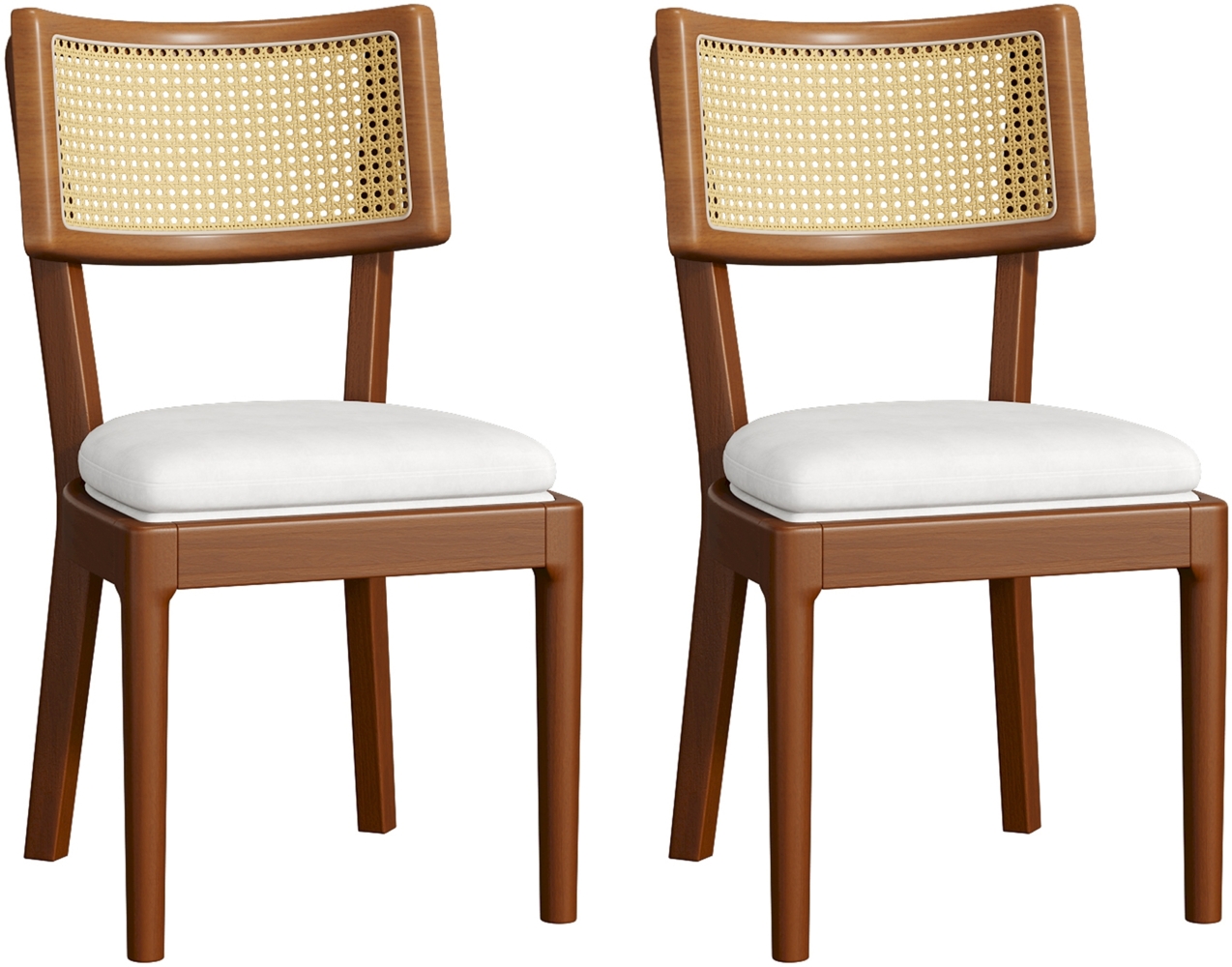 Merax 2 Esszimmerstühle, 2er-Set, Polsterstühle aus Massivholz mit Rattan-Rückenlehnen, bequem und atmungsaktiv, Nussbaum Bild 1
