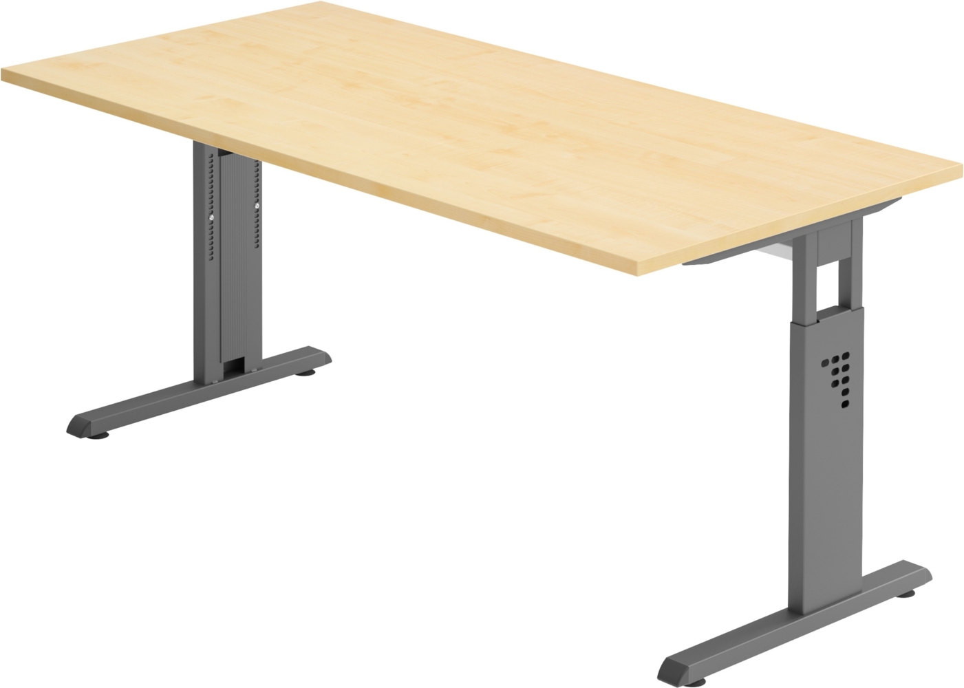 bümö höhenverstellbarer Schreibtisch O-Serie 160x80 cm in Ahorn, Gestell in Graphit - PC Tisch für's Büro manuell höhenverstellbar, Computertisch verstellbar, OS-16-3-G Bild 1