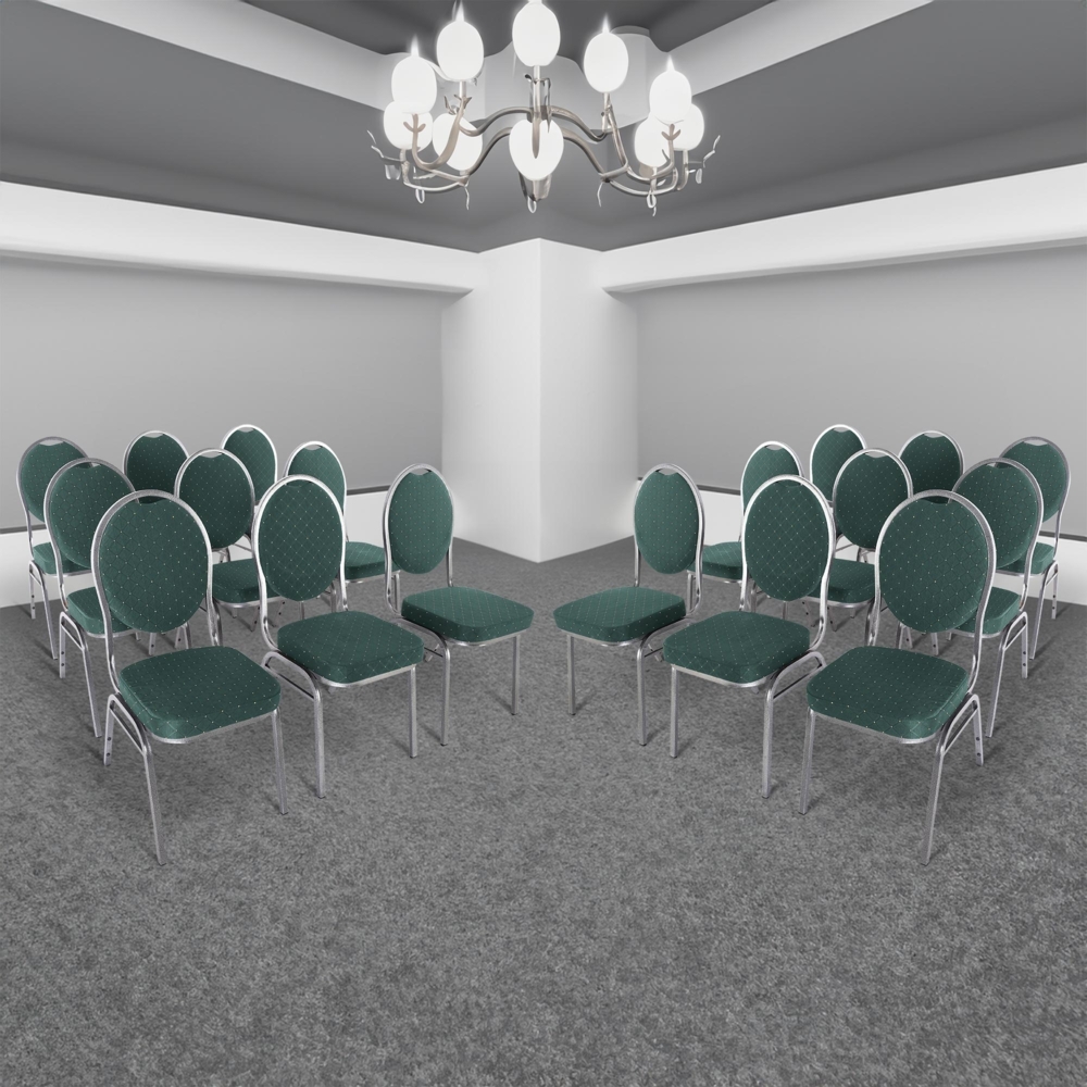 Stapelstuhl 6er-Set, Bankettstuhl stapelbar, Stahl Silber, Stoff Grün | Raburg David Bild 1