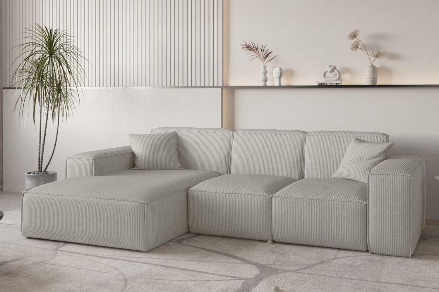 Ecksofa Designersofa CELES PREMIUM in Stoff Scala Sandgrau Ottomane Links Bild 1