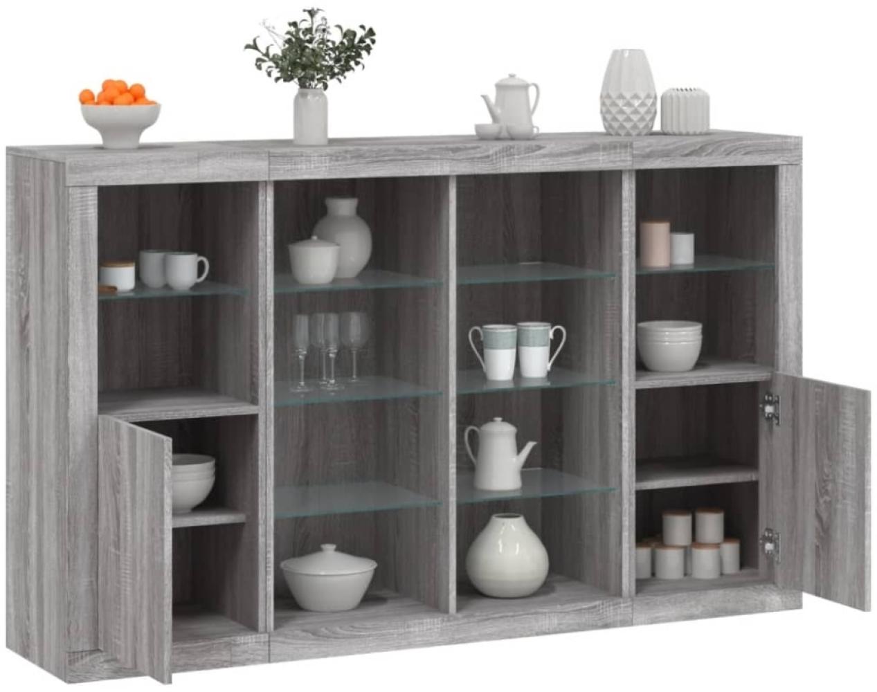 vidaXL Sideboards mit LED-Leuchten 3 Stk. Grau Sonoma Holzwerkstoff 3209140 Bild 1