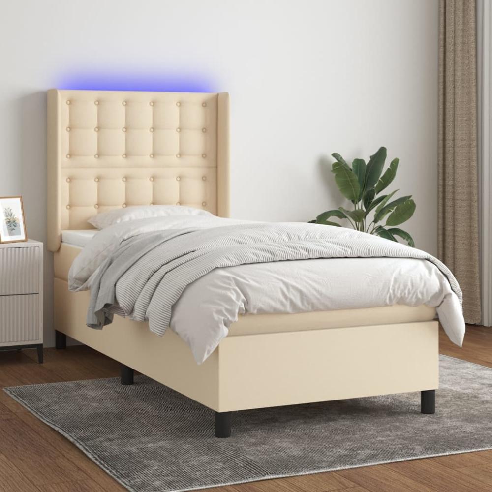 vidaXL Boxspringbett mit Matratze & LED Stoff Creme 90 x 190 cm Bild 1