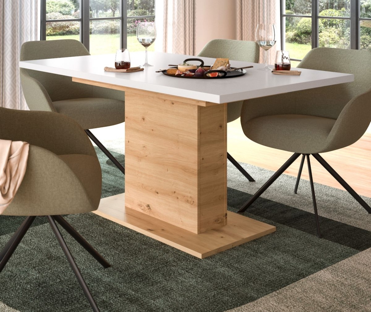 Esstisch Home-X in weiß und Eiche ausziehbar 150 - 190 cm Bild 1