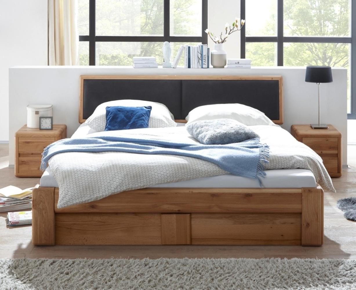 Doppelbett 200x200 cm mit Bettkasten und Lattenrost Wildeiche massiv Verona Bild 1