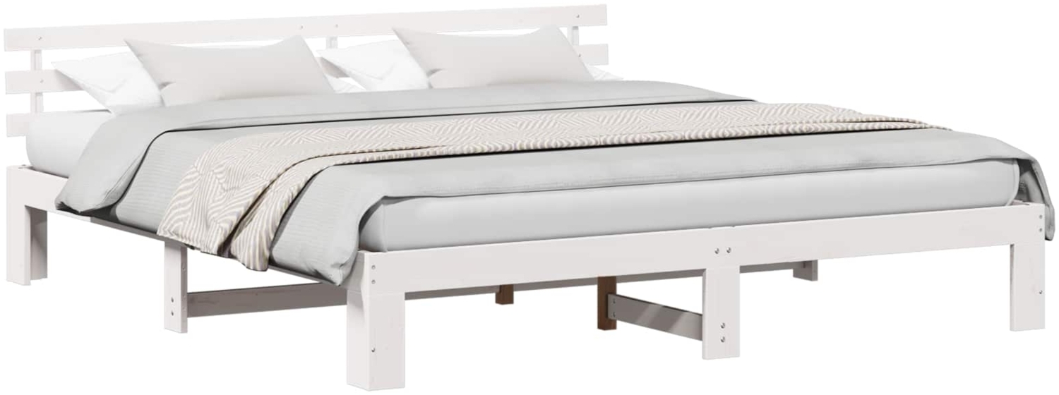 vidaXL Bettrahmen mit Kopfteil Weiß 200 x 200 cm Massives Kiefernholz 872597 Bild 1