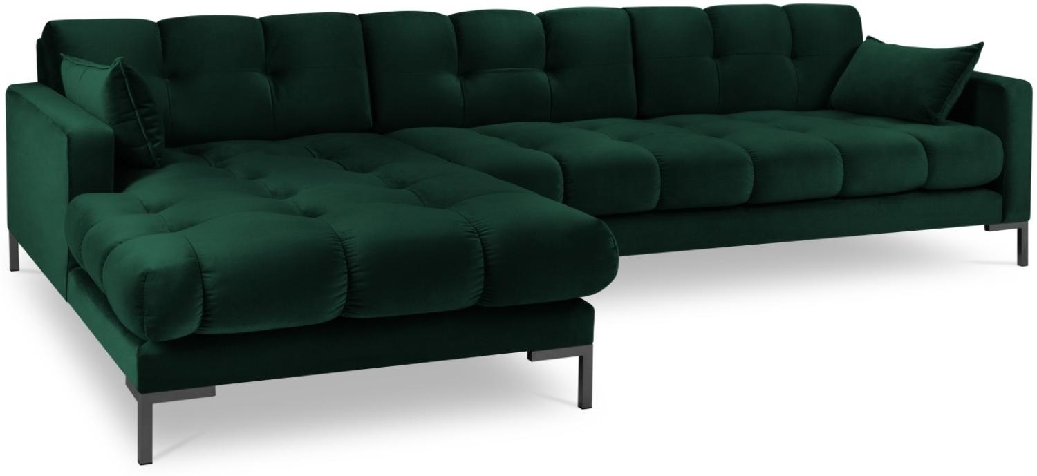 Micadoni 5-Sitzer Samtstoff Ecke links Sofa Mamaia | Bezug Bottle Green | Beinfarbe Black Metal Bild 1