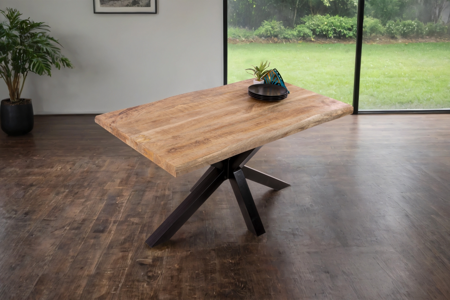 Esstisch Baumkante massiv Mango 160 x 85 Spider-Gestell schwarz CALI 140108944 Bild 1
