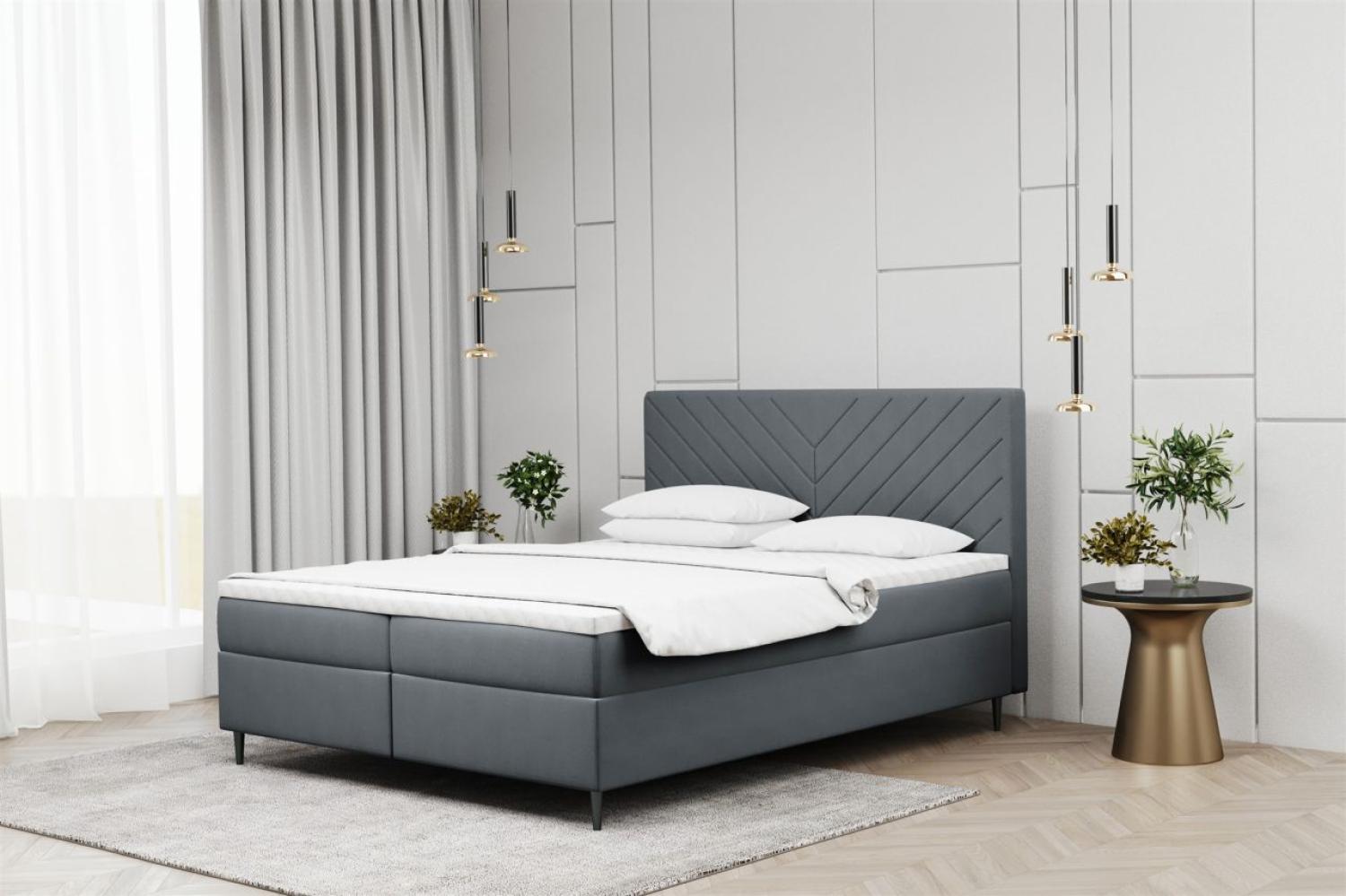 Boxspringbett Schlafzimmerbett BONITA 180x220cm in Stoff Matt Velvet Dunkelgrau Bild 1