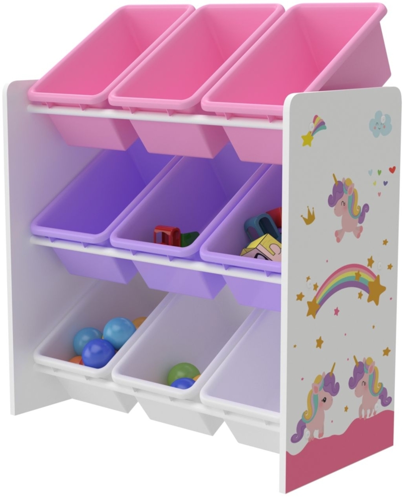 DELUKE® Kinder Spielzeugkisten Regal TRELO - 9 Kisten Kinderregal mit Kisten Spielzeugaufbewahrungsboxen Lila Bild 1