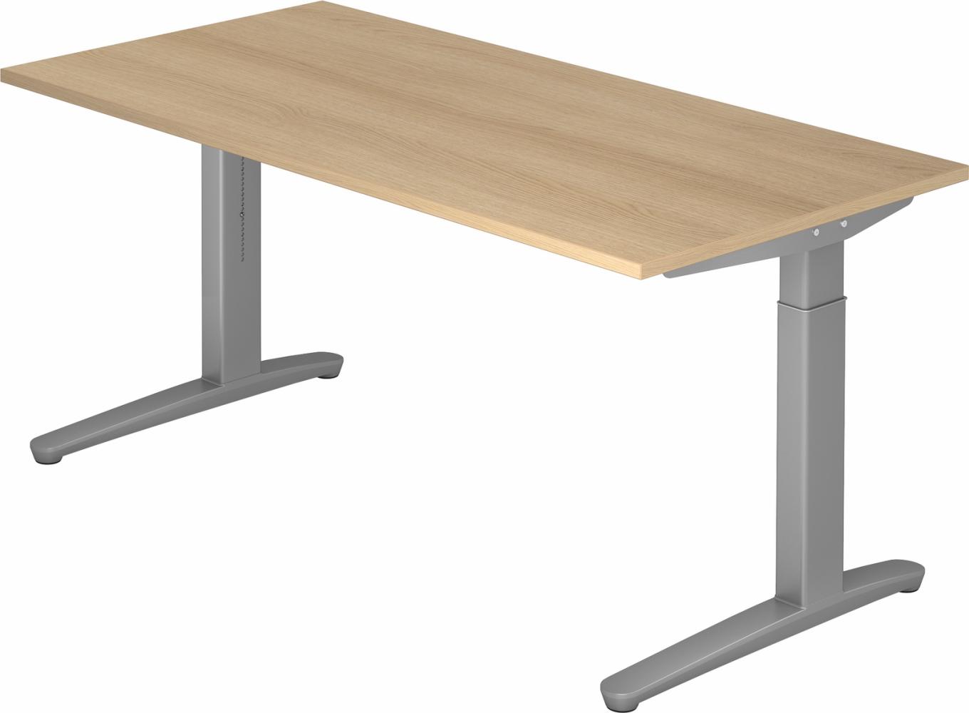 bümö® Design Schreibtisch XB-Serie höhenverstellbar, Tischplatte 160 x 80 cm in Eiche, Gestell in silber Bild 1