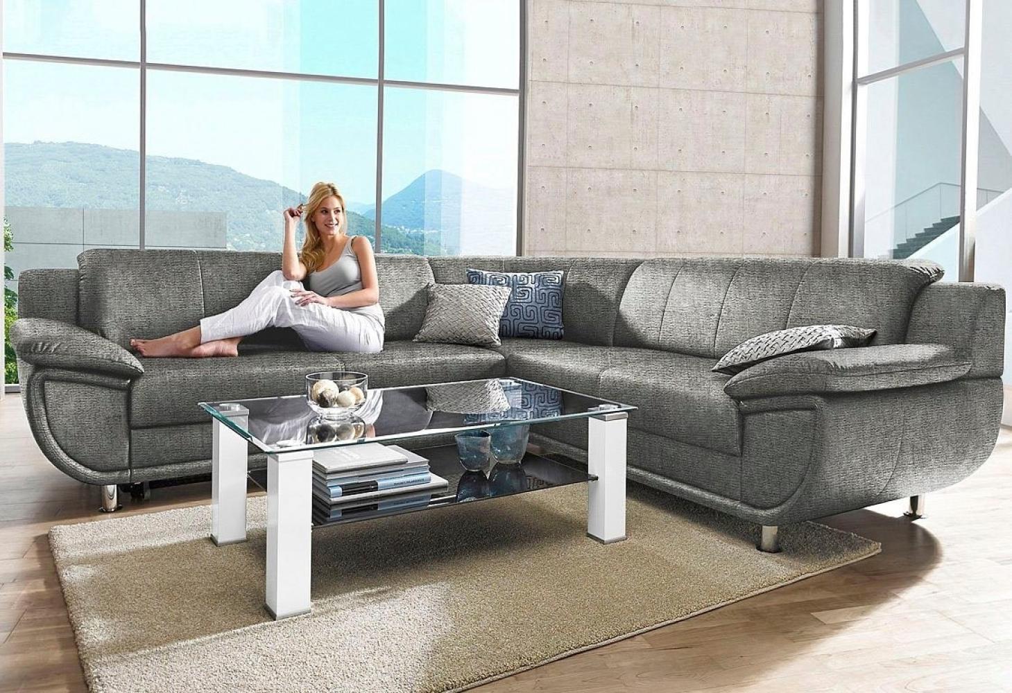 TRENDMANUFAKTUR Ecksofa Rondo wahlweise mit Schlaffunktion, 267x247 cm (BxT), breite Armlehnen, L-Form, wahlweise mit Federkern bestellbar, Füße chromfarben Bild 1