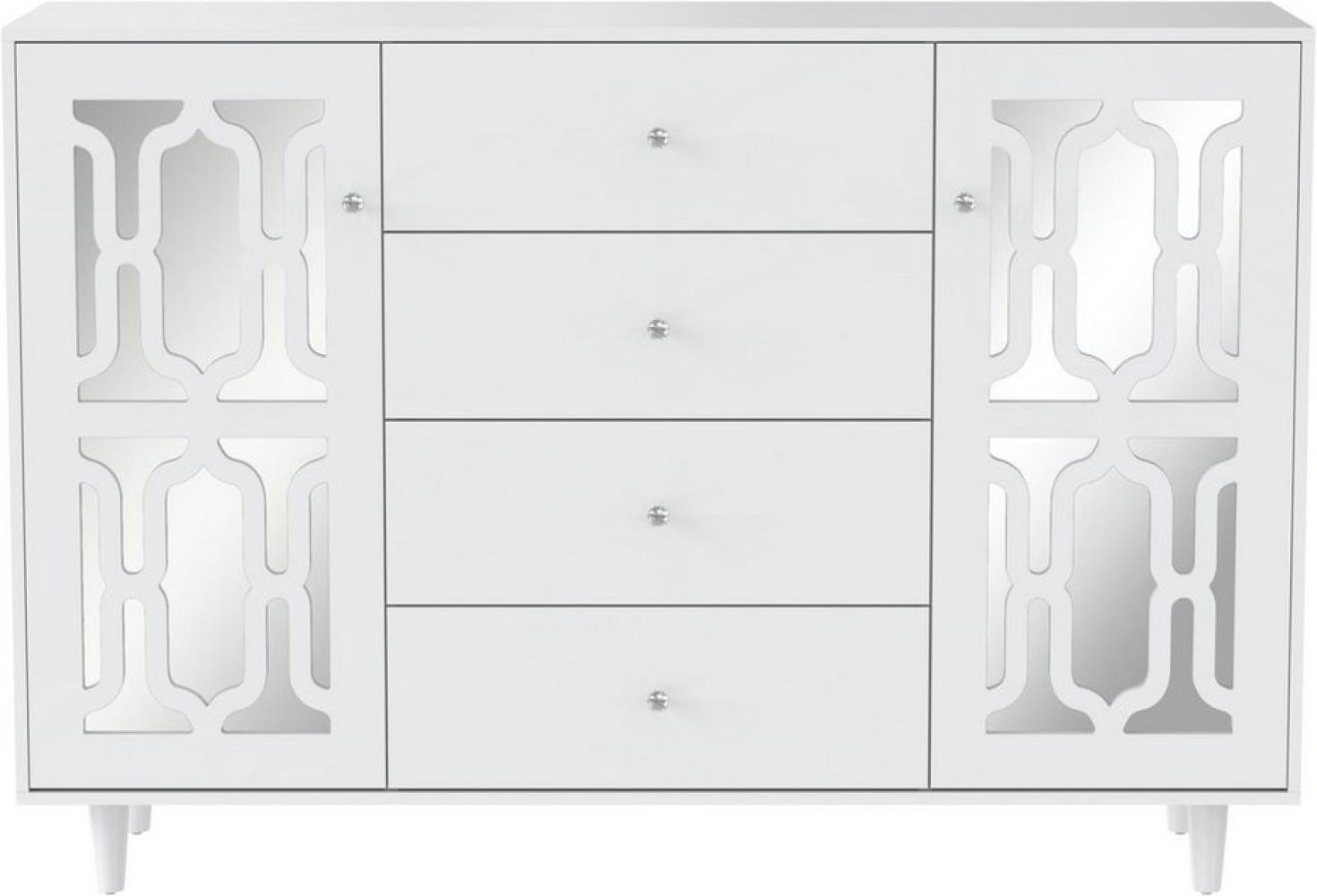 Merax Sideboard mit Spiegelelementen und geometrischem Trellis-Muster, Kommode mit vier Schubladen und Spiegelfront,Anrichte,Breite:148cm Bild 1