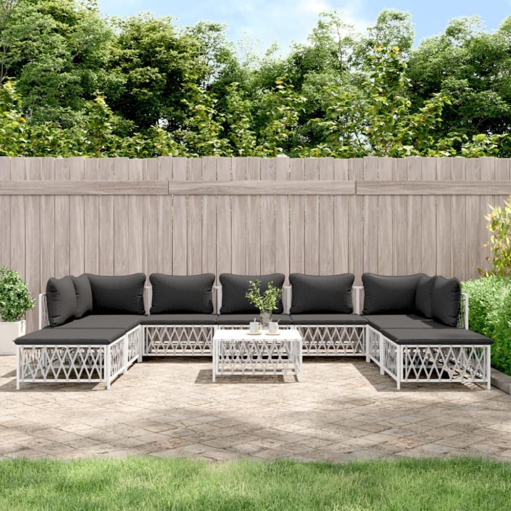 vidaXL 10-tlg. Garten-Lounge-Set mit Kissen Weiß Stahl 3186926 Bild 1