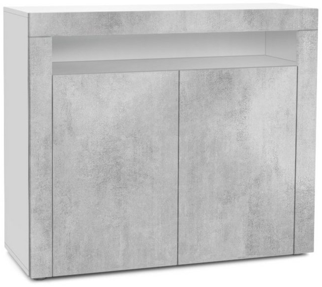 Vladon Kommode Valencia, Sideboard mit 2 Türen und 1 offenem Fach, Weiß matt/Beton Oxid Optik/Beton Oxid Optik (108 x 92 x 40 cm) Bild 1