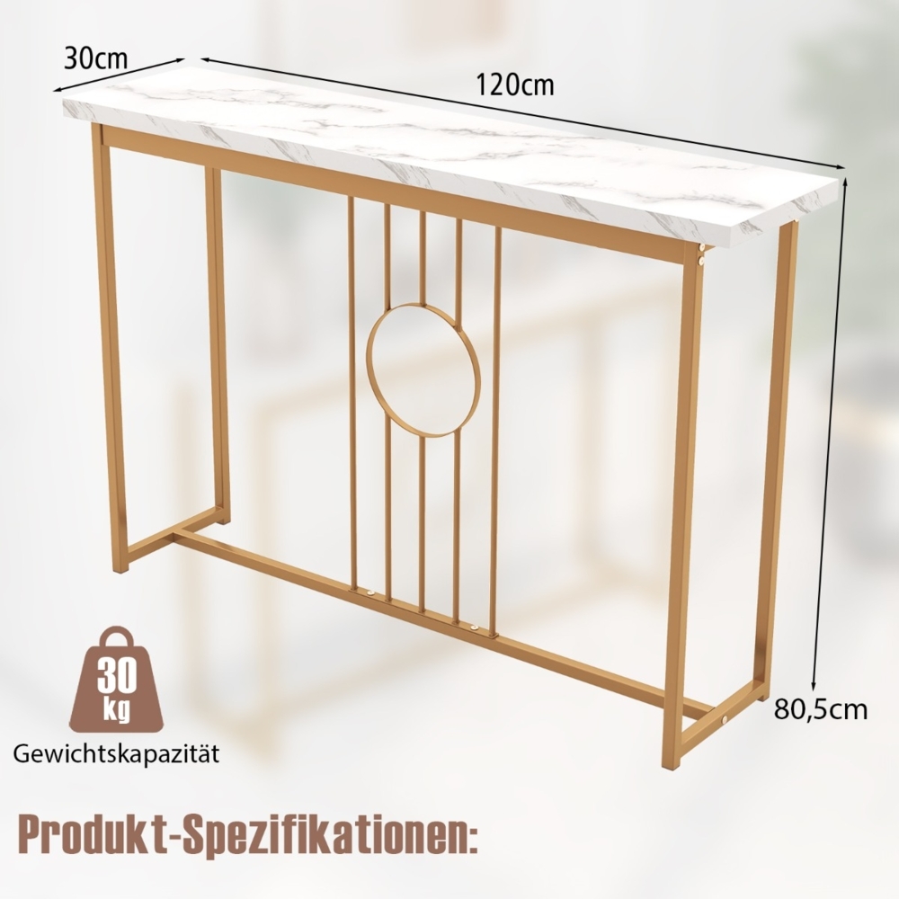 Marmor Optik Konsolentisch mit Metallgestell & Verstellbaren Fußpolstern Schmaler Beistelltisch Bild 1