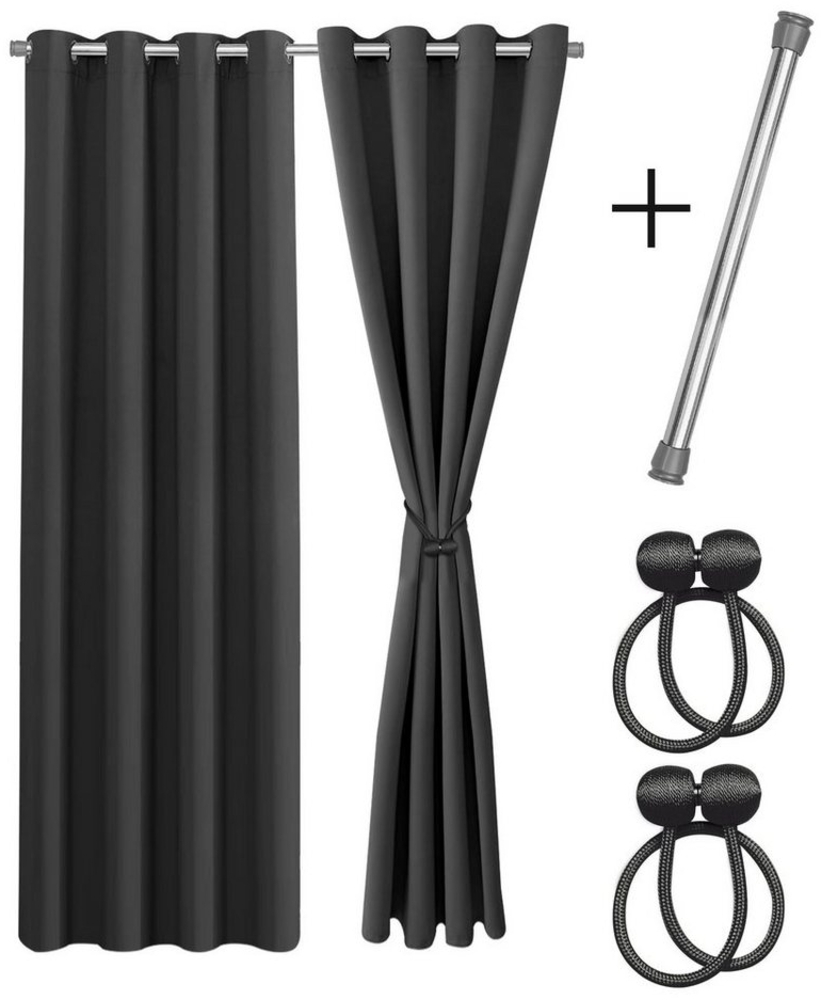 Cozyor Vorhang Set mit 2x Gardine + 2x Vorhanghalter + 1x Gardinenstange ohne Bohren, Ösen (2 St), verdunkelnd, Verdunklungsstoff Bild 1