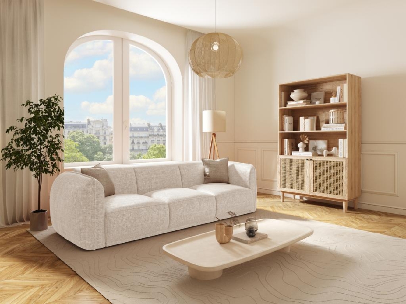 Vente-unique - Sofa 3-Sitzer - Strukturstoff - Beige - JUNETI Bild 1