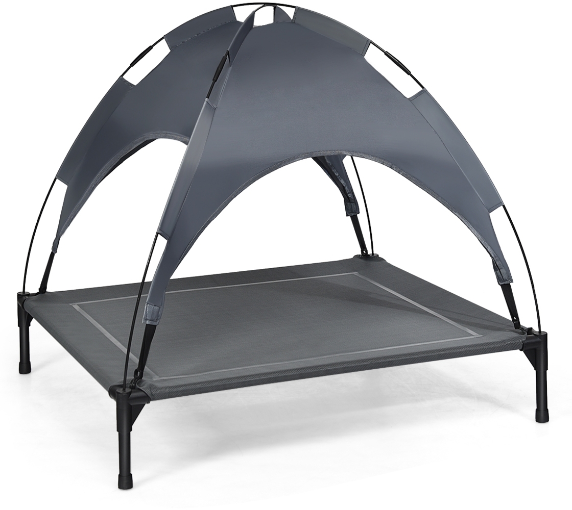 Hundebett mit Baldachin Hundeliege Garten Haustierbett und Zelt 105 x 87 x 89 cm Grau Bild 1