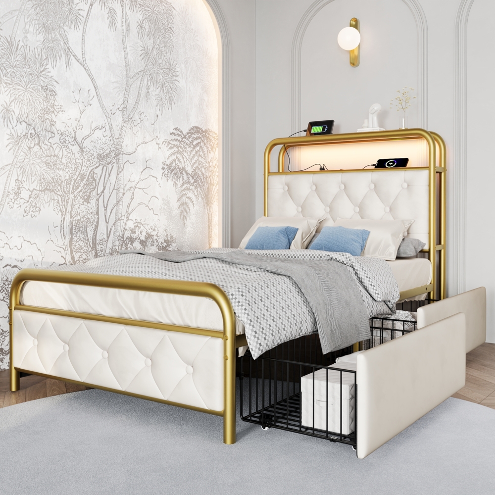 Polsterbett 90x200 cm aus Samt mit LED-Beleuchtung und Stauraum, mit USB- und Type-C-Anschlüssen Bild 1