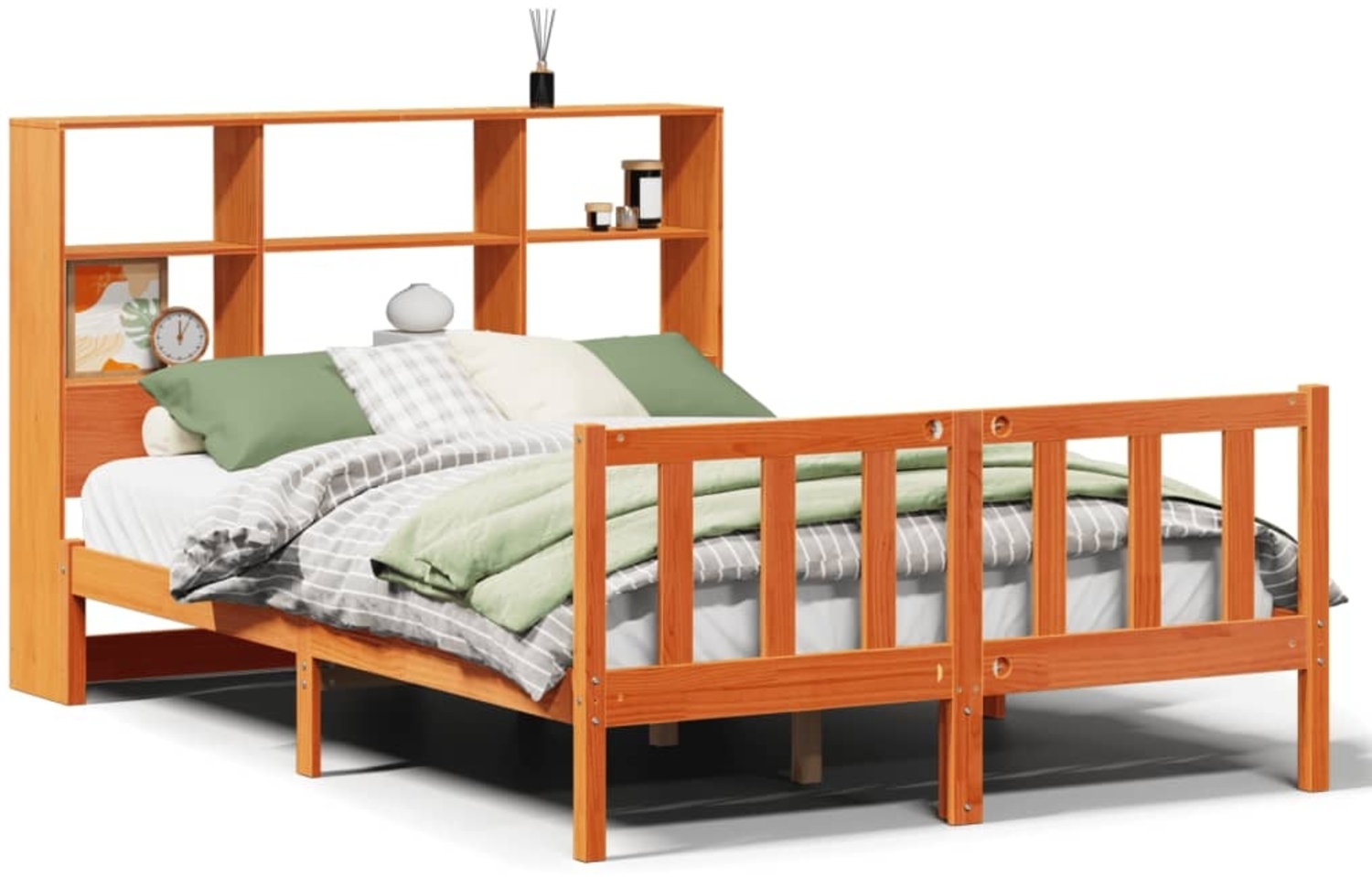 vidaXL Massivholzbett mit Regal ohne Matratze Wachsbraun 135x190 cm 3321717 Bild 1