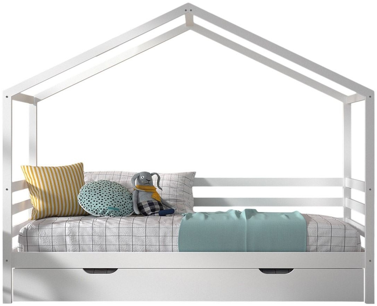 Hausbett Katrene 210x96x170 Kinderbett Massivholz Weiß Bild 1