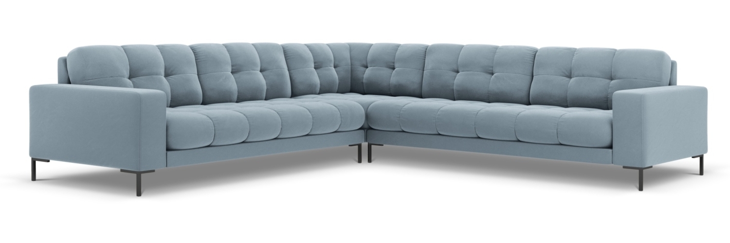 Micadoni Symmetrisches Ecksofa Mamaia 6-Sitzer Samtstoff Bluvel Hellblau schwarze Beine Bild 1