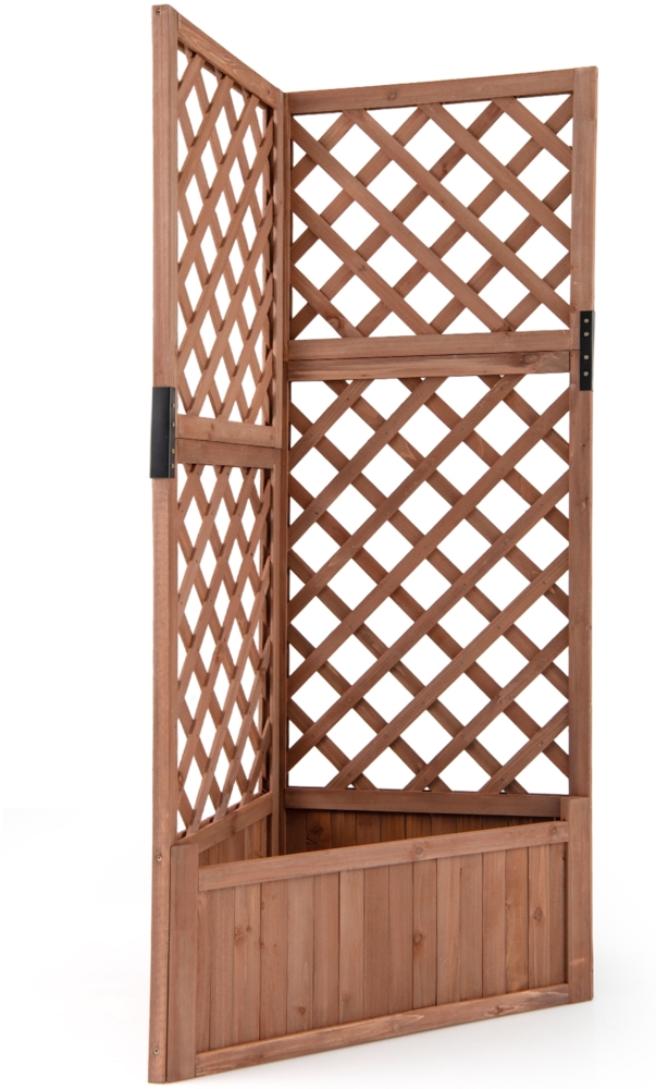 Blumenkasten mit rankgitter Eck-Pflanzkasten mit Abflusslöchern erhöhter Holzkasten für Kletterpflanzen Braun Bild 1