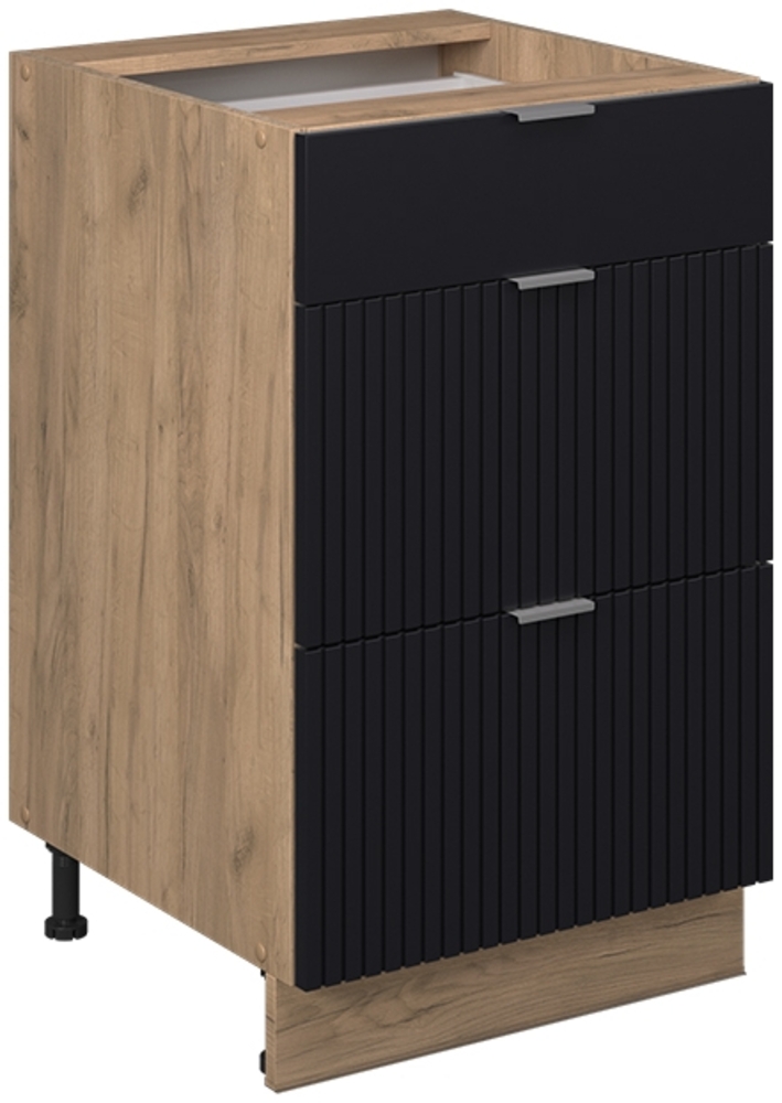 Küchenunterschrank Fame-Line Schwarz gestreift 50 cm ohne Arbeitsplatte Vicco Bild 1