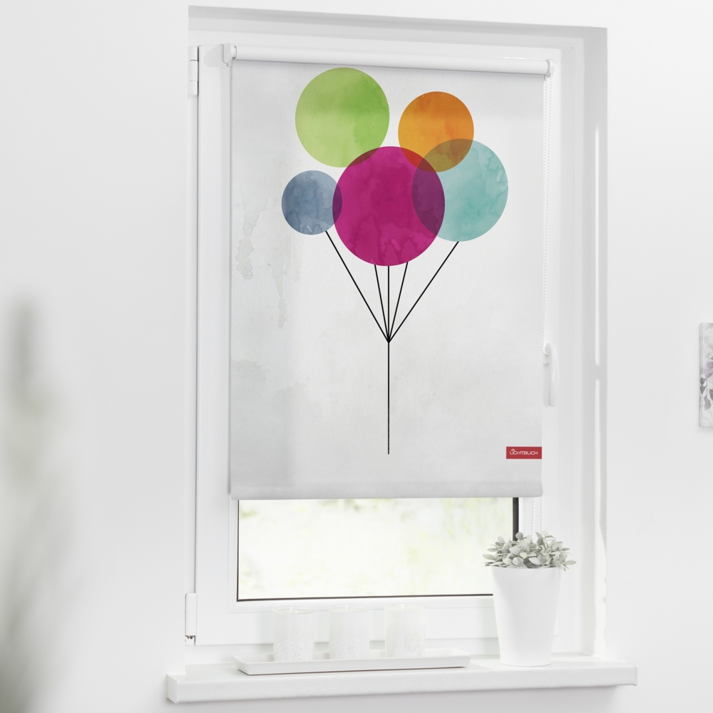Lichtblick Sonnenschutzsysteme GmbH Motiv Rollo 150 cm x 100 cm (BxL) Ballons individuelle Motive; einfache Klemmmontage; auch an Wand oder Decke schraubbar Bild 1