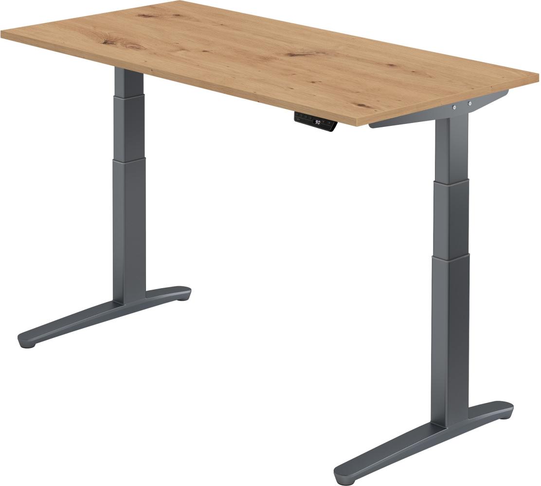 bümö elektrisch höhenverstellbarer Schreibtisch 160x80 cm mit Memory-Steuerung - Design Schreibtisch höhenverstellbar elektrisch, elektrischer Schreibtisch Asteiche, Gestell graphit, XBHM-16-R-GG Bild 1