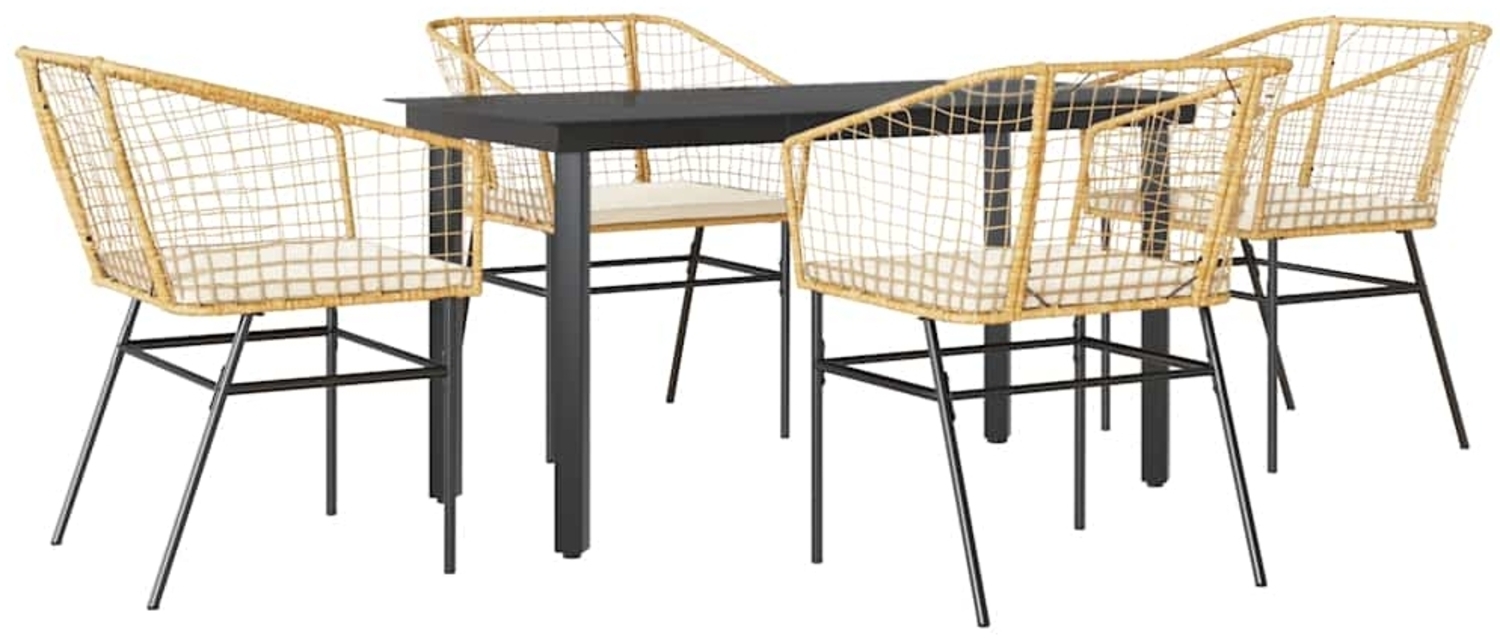 vidaXL 5-tlg. Garten-Essgruppe mit Kissen Braun Poly Rattan Glas 3334606 Bild 1