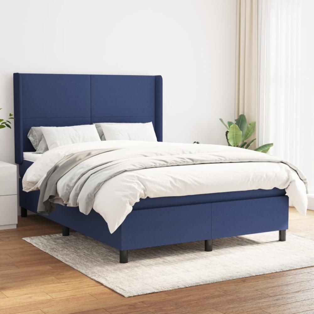 vidaXL Boxspringbett mit Matratze Blau 140x190 cm Stoff, Härtegrad: H2 [3131271] Bild 1