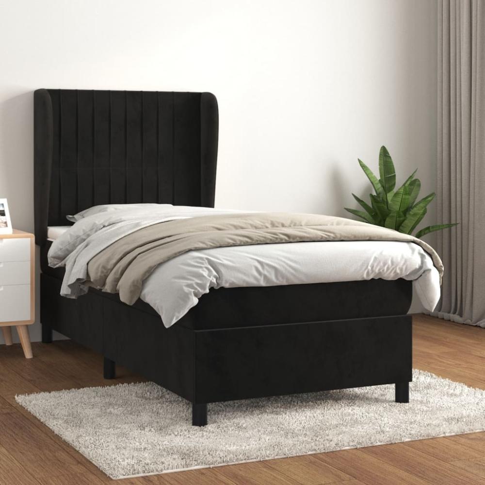 vidaXL Boxspringbett mit Matratze Schwarz 100x200 cm Samt 3129317 Bild 1