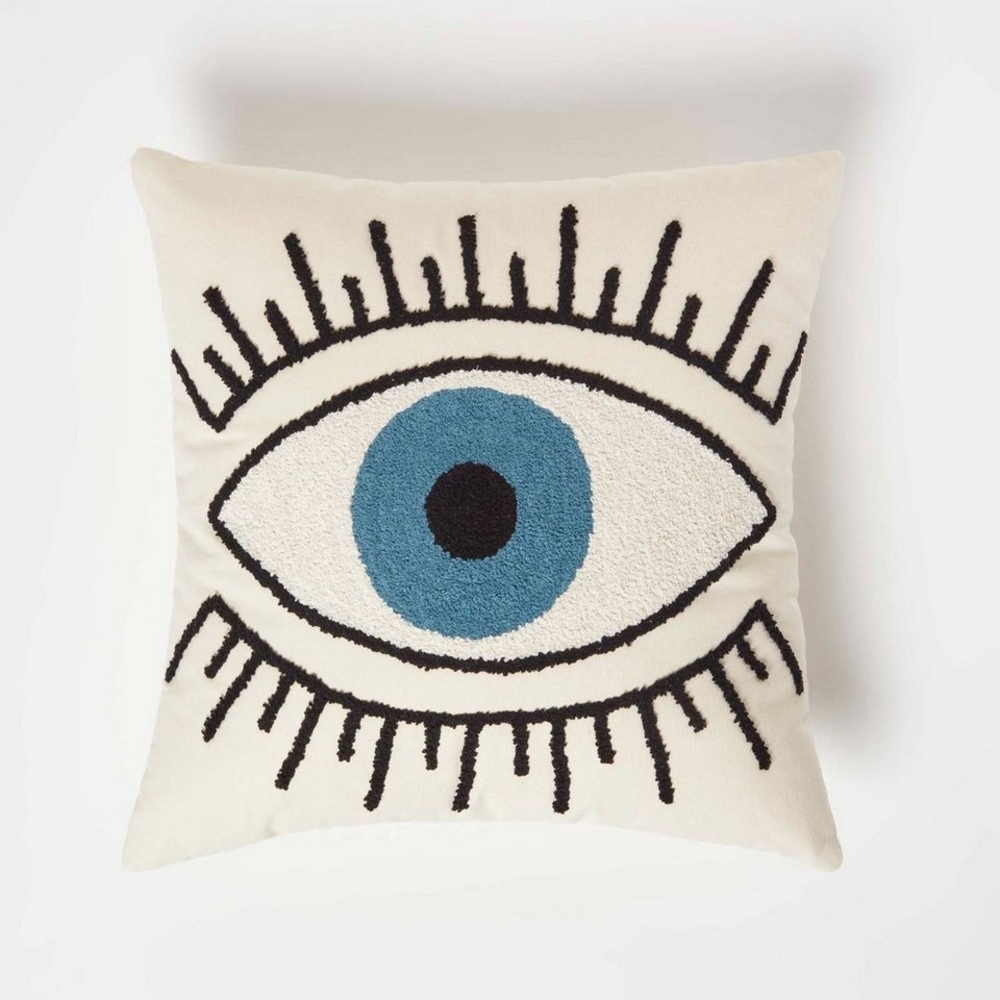 Homescapes Dekokissen Tufted Kissen weiß mit Auge 45x45 cm – Dekokissen „Eye See You“ Bild 1